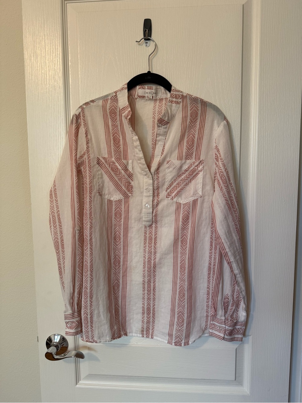 Eden & Olivia Cream Blouse with Rust Geo Stripe